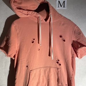 Short sleeve distressed hoodie (M) peach colored